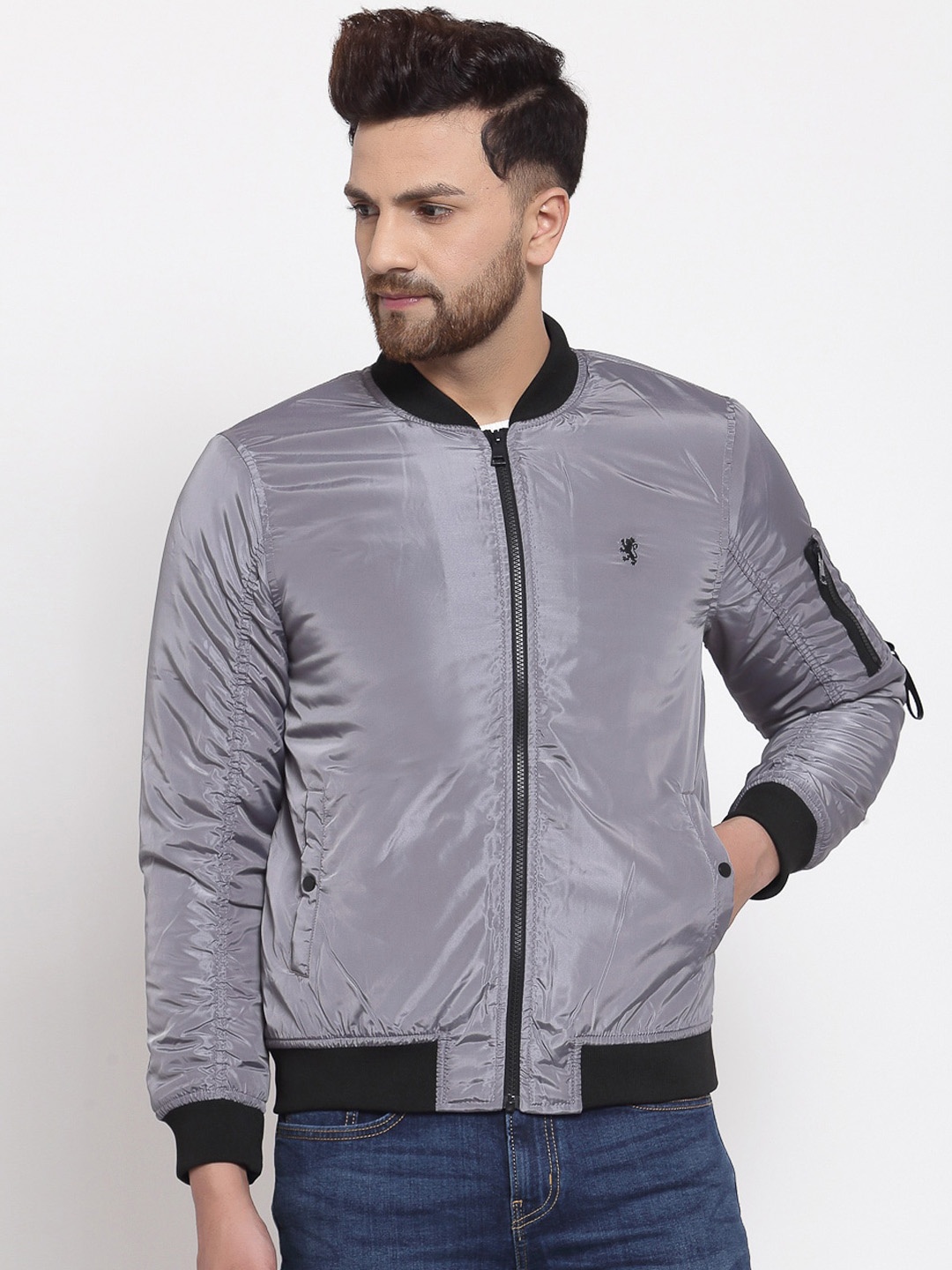 

Red Tape Men Grey Padded Bomber Jacket
