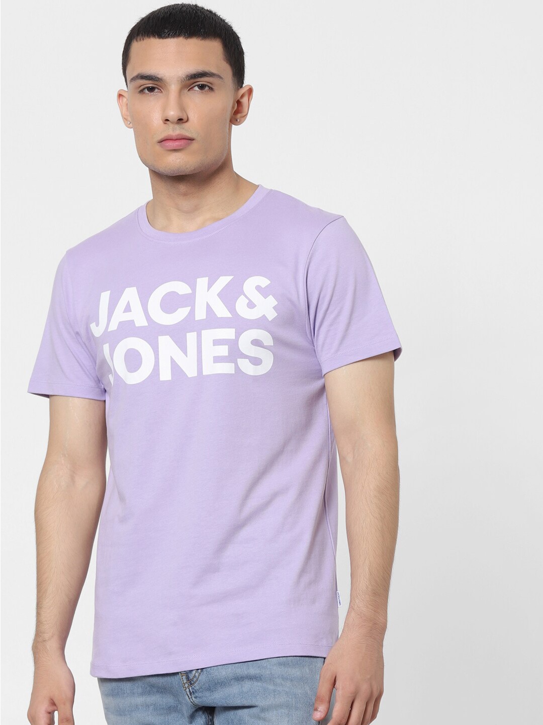 

Jack & Jones Men Purple Printed Slim Fit Cotton T-shirt