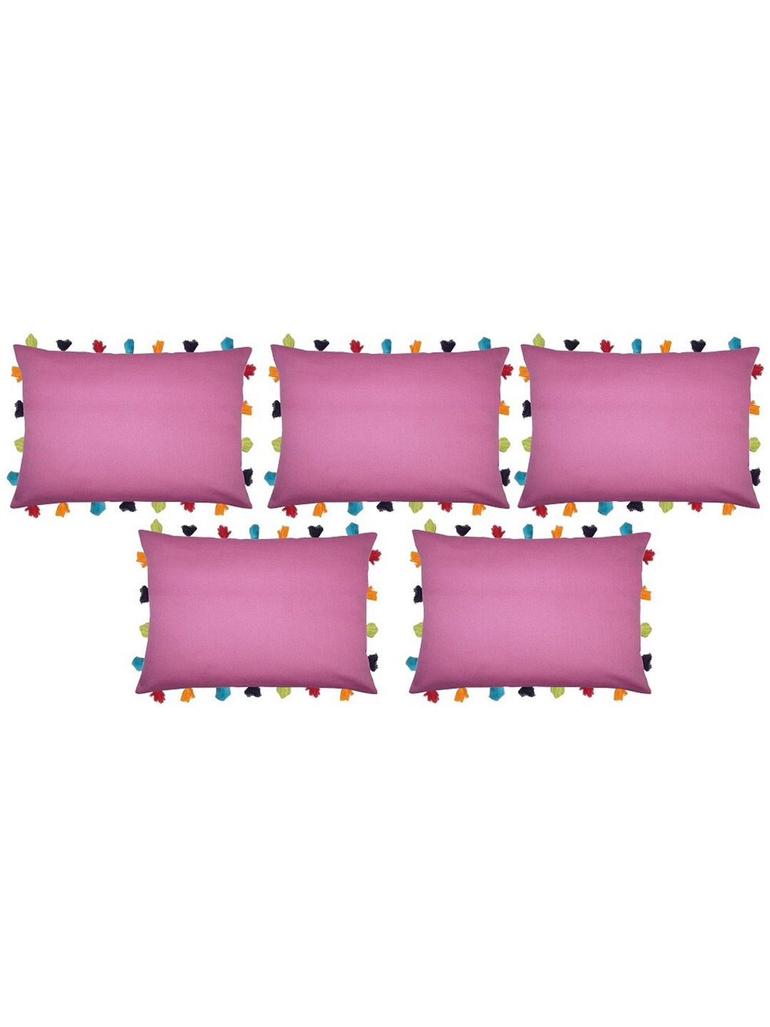 

Lushomes Pink Set of 5 Rectangle Cushion Covers With Colorful Tassels