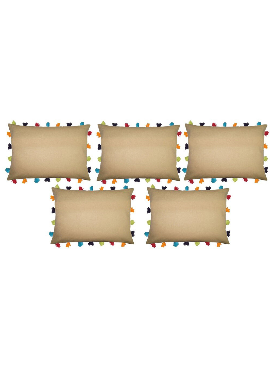 

Lushomes Beige & Blue Set of 5 Rectangle Cushion Covers with Tassels