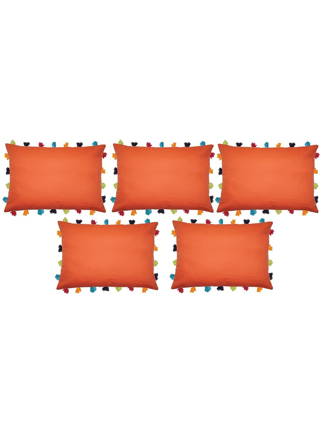 

Lushomes Orange & Blue Set of 5 Rectangle Cushion Covers With Colorful Tassels