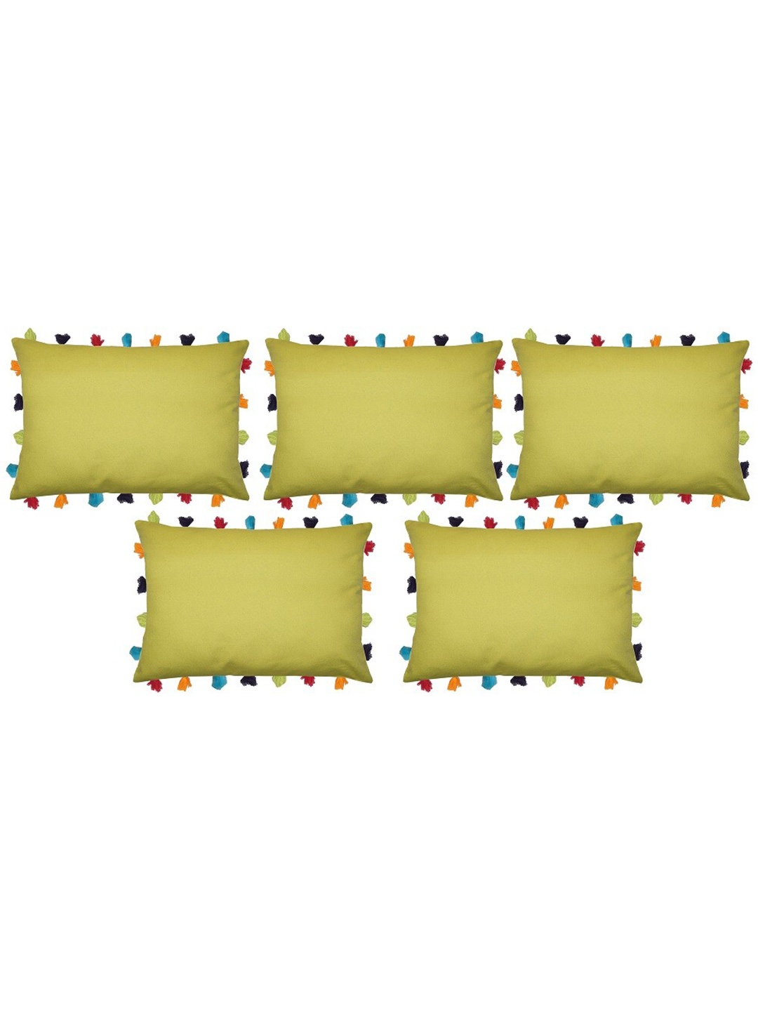 

Lushomes Green & Blue Set of 5 Rectangle Cushion Covers With Colorful Tassels