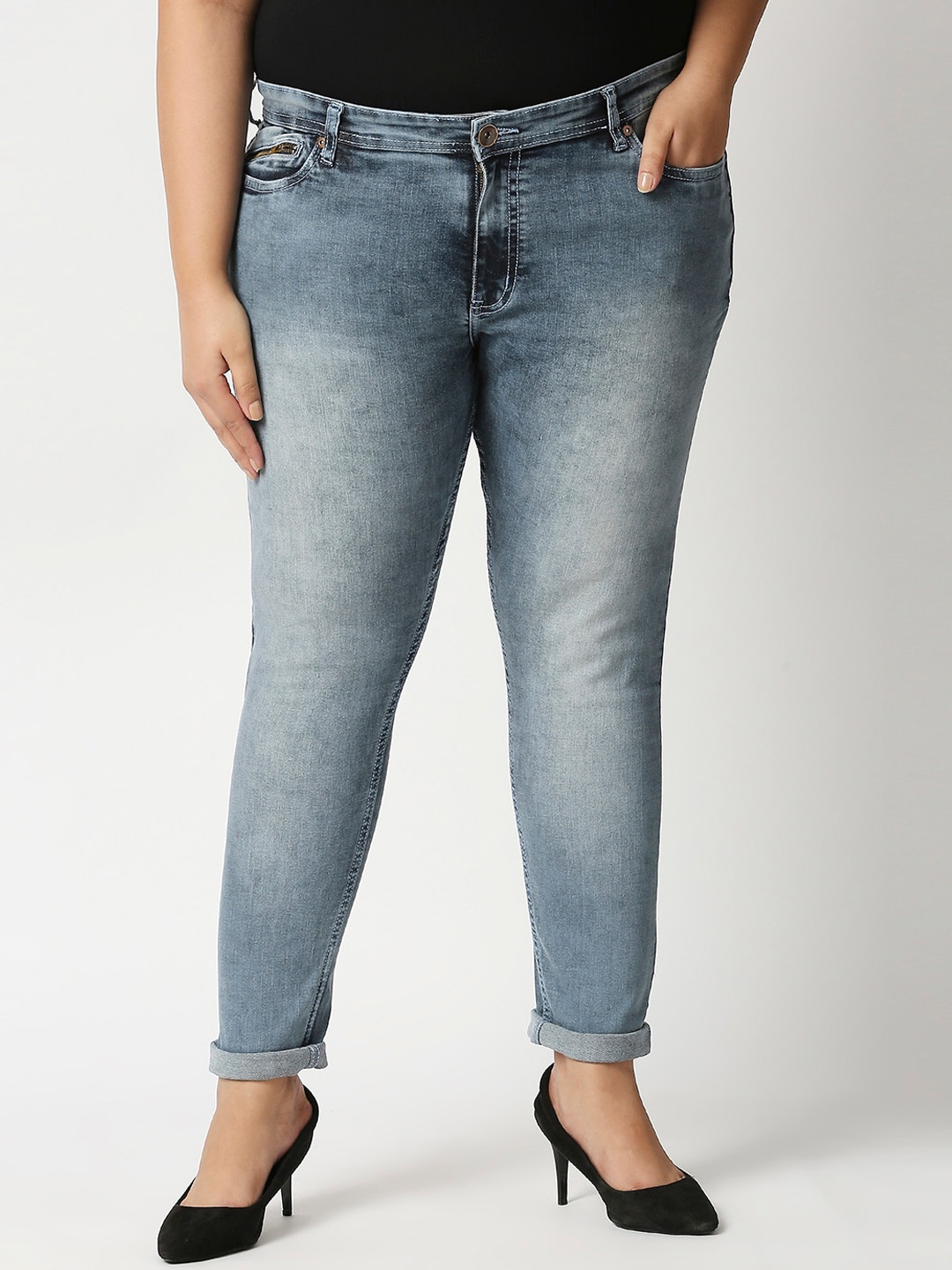 

High Star Women Plus Size Blue Slim Fit Heavy Fade Plus Size Jeans