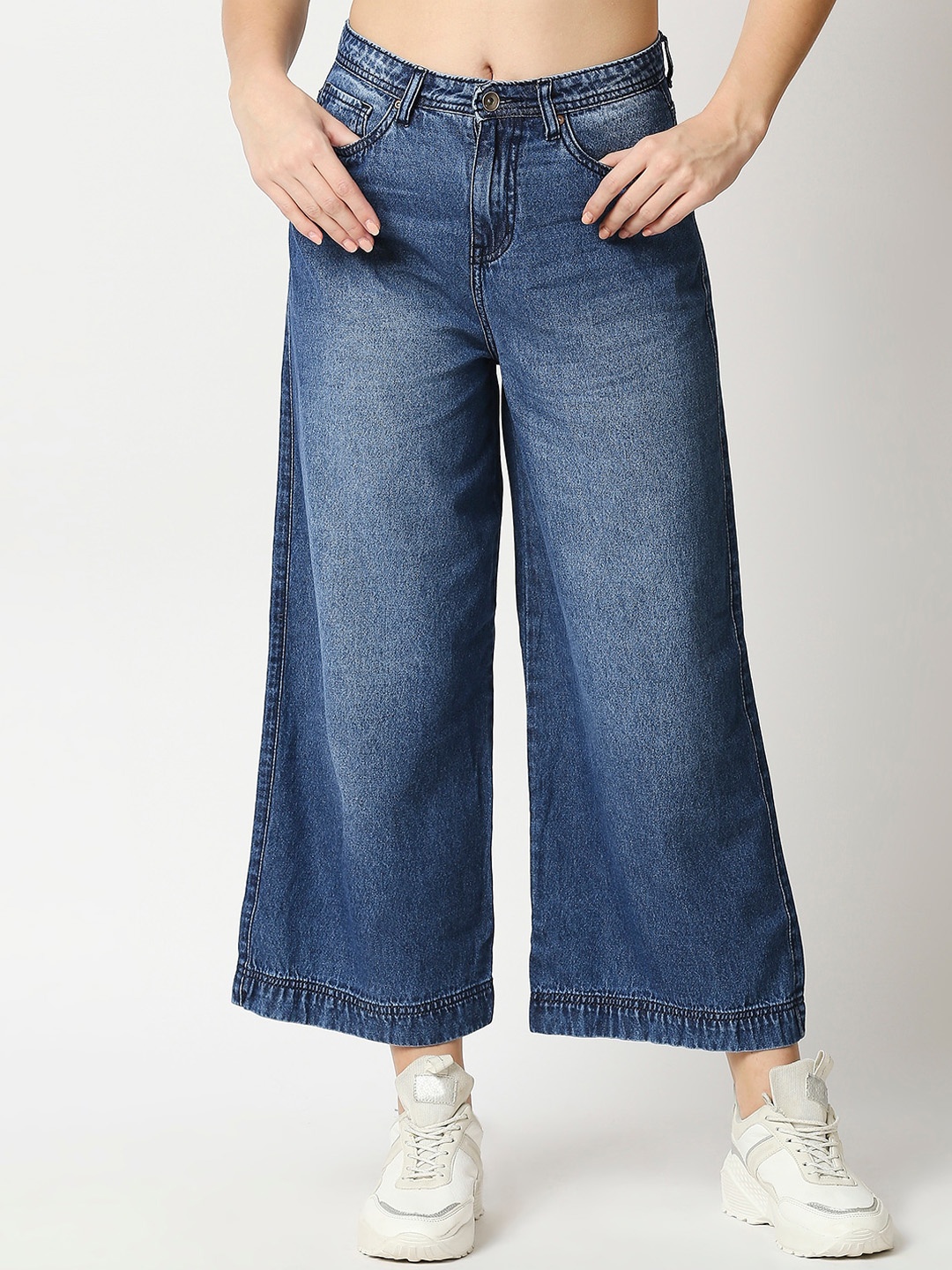 

High Star Women Blue Wide Leg High-Rise Heavy Fade Jeans