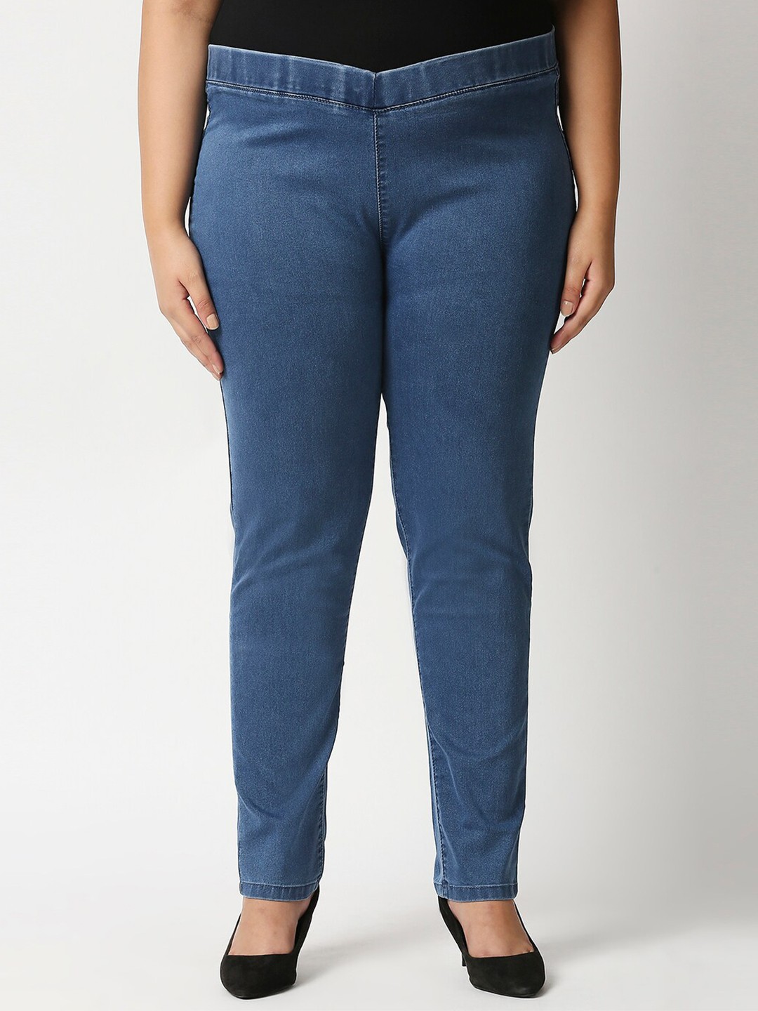 

High Star Women Plus Size Blue Solid Slim-Fit Denim Jeggings
