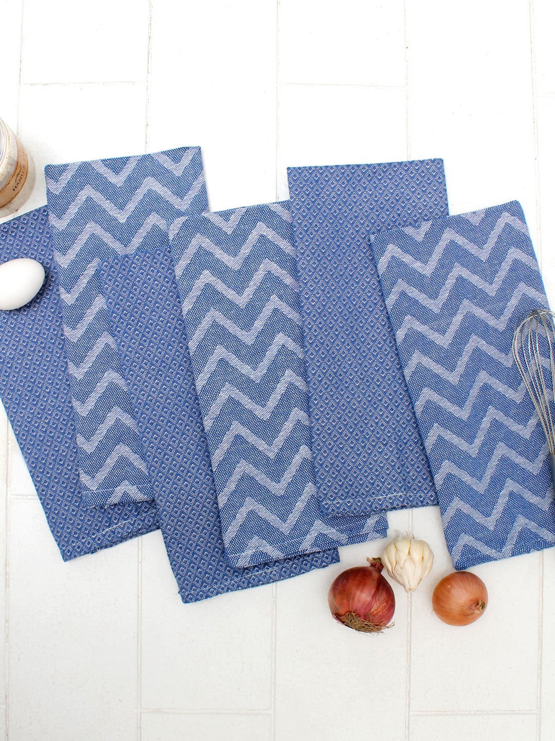 

AVI Living Pack of 6 Blue & White GSM 1500 Cotton Kitchen Towel Set with Loop, Purple