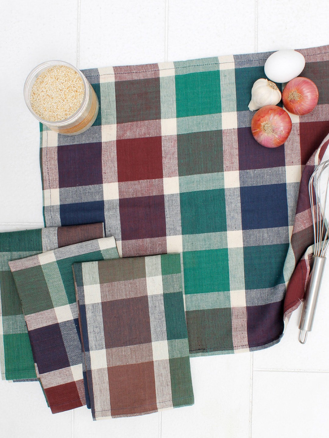 

AVI Living Set of 4 Green & Blue Printed Pure Cotton Kitchen Towel Set