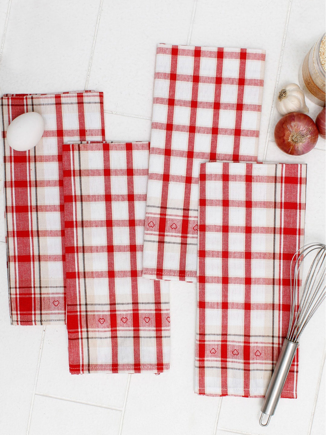 

AVI Living Pack of 4 Cotton Kitchen Towel Set with Loop, Red