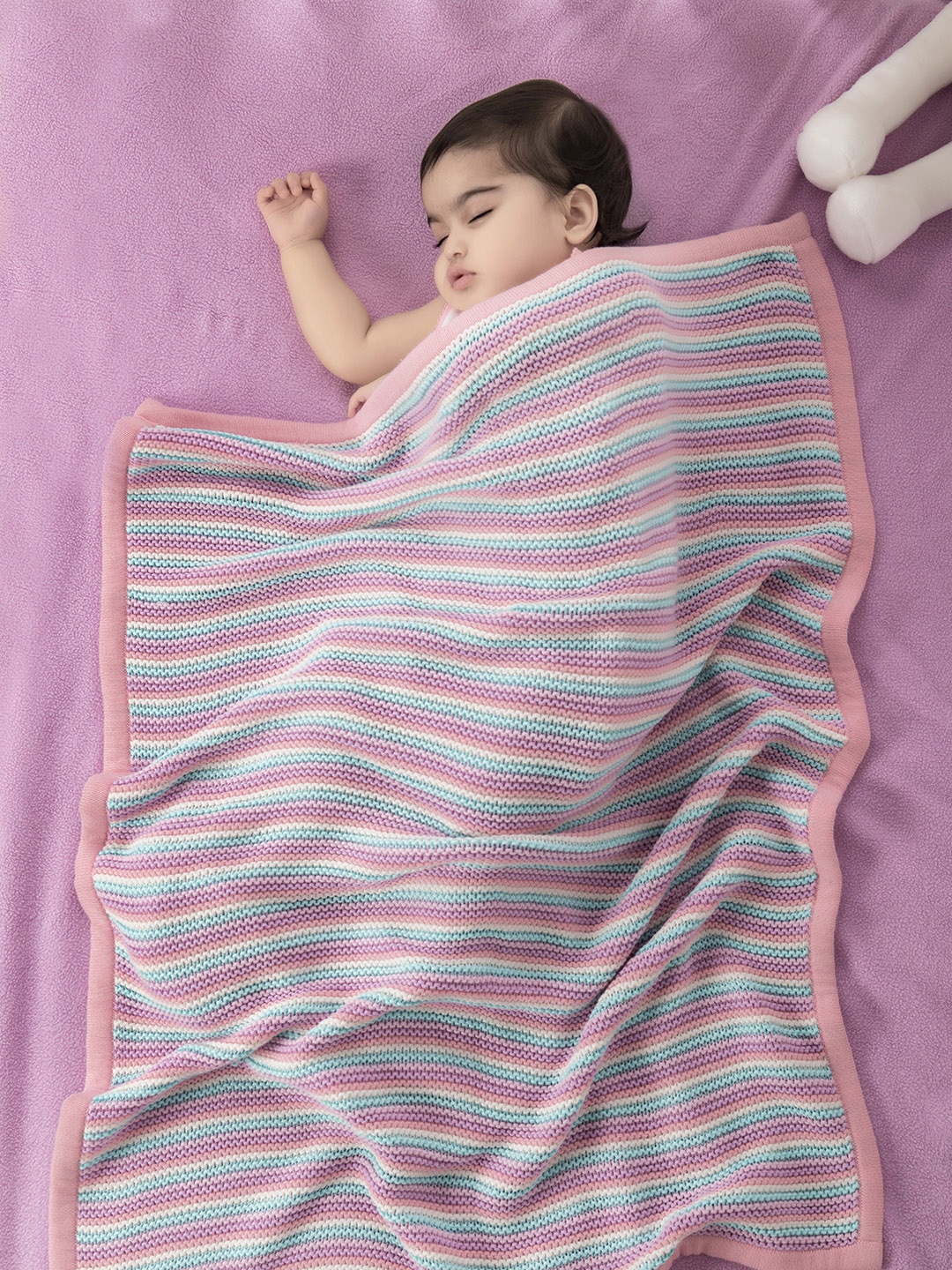 

MiArcus Pink & Blue Striped Summer 233 GSM Single Bed Blanket