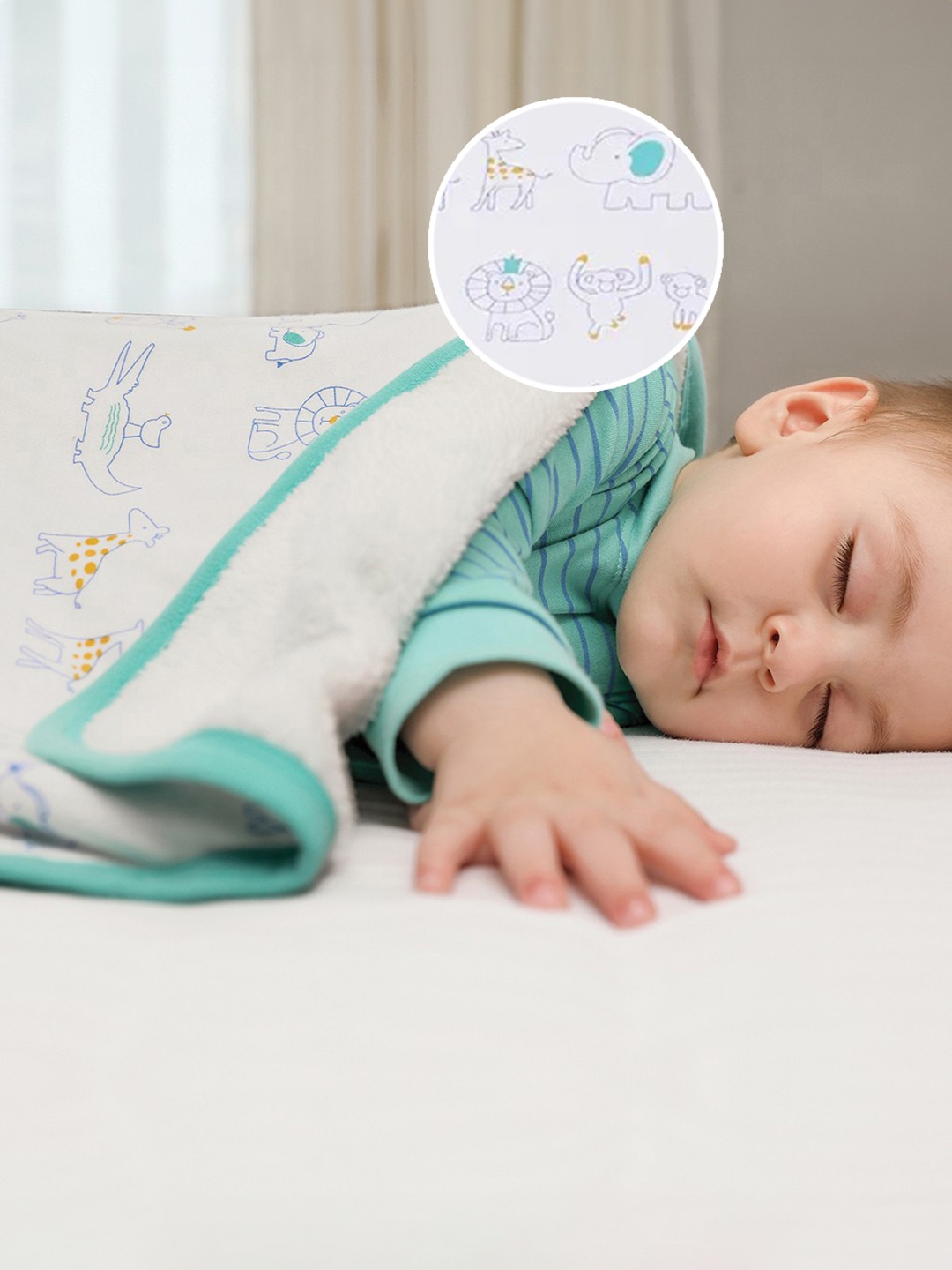 

MiArcus Unisex Kids White & Sea Green Summer 300 GSM Blanket