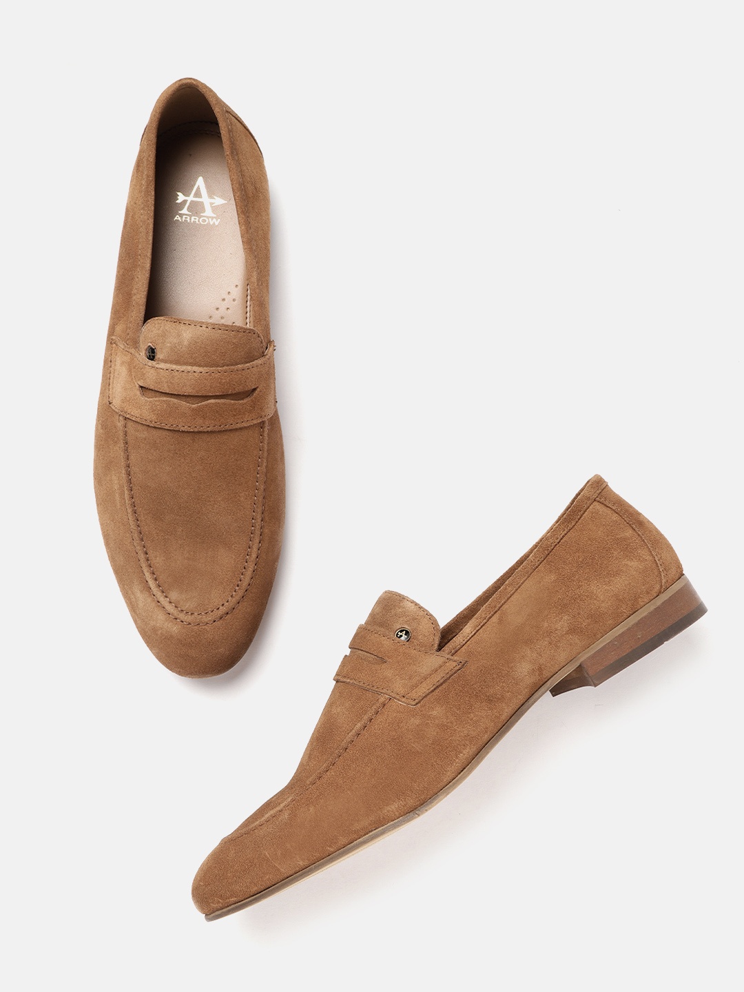 

Arrow Men Tan Brown Suede Leather Solid Formal Slip-Ons