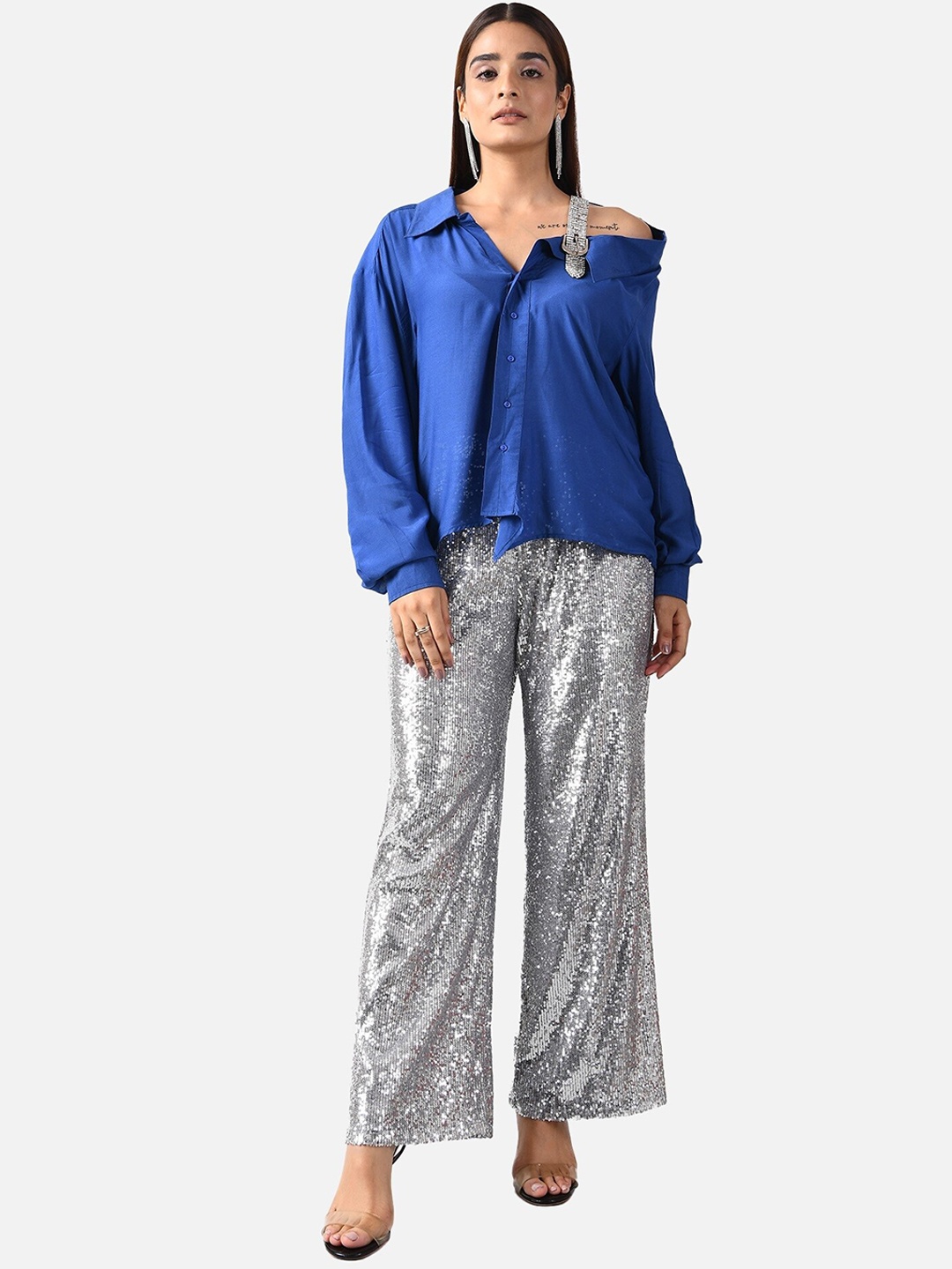 

ATTIC SALT Women Blue Opaque Shirt With Decatur Detail