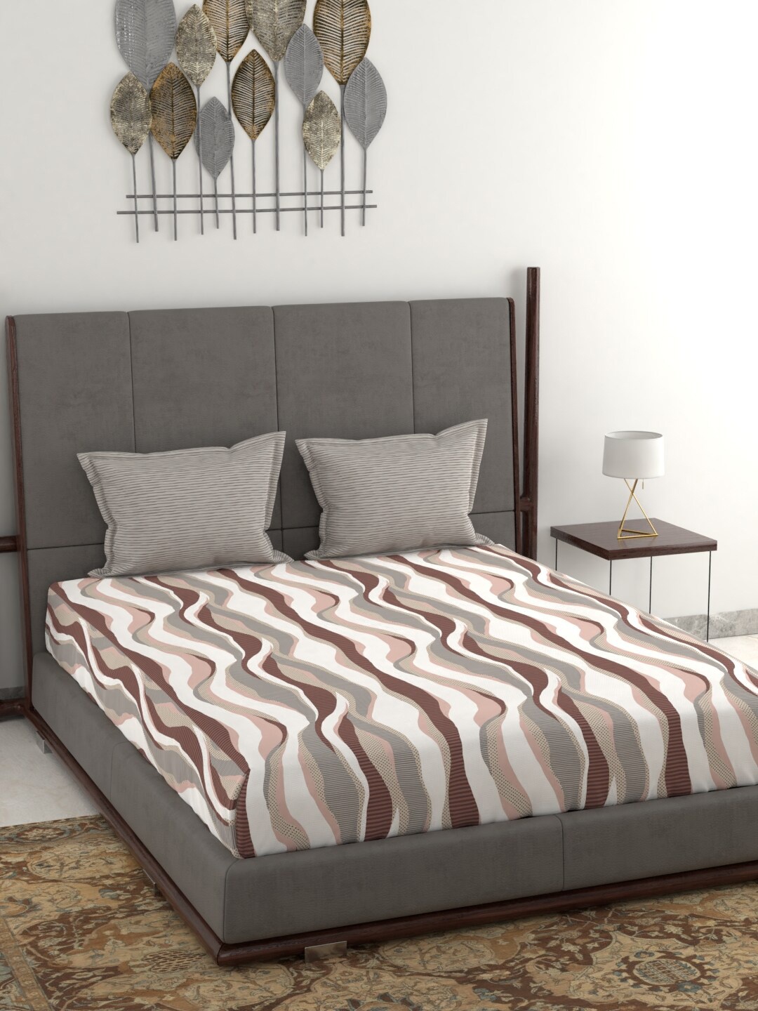 

MYTRIDENT Rust Grey 130 TC Pure Cotton Anti-Microbial Queen Bedsheet with 2 Pillow Covers