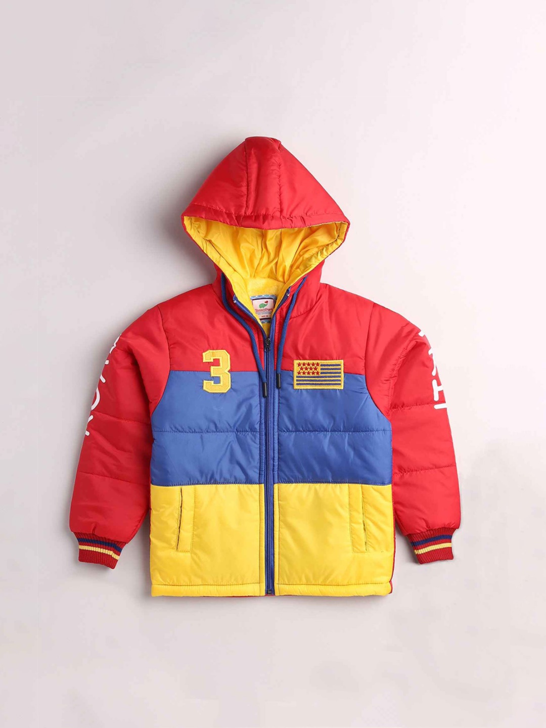 

Toonyport Boys Red & Yellow Colourblocked Lightweight Padded Jacket with Patchwork