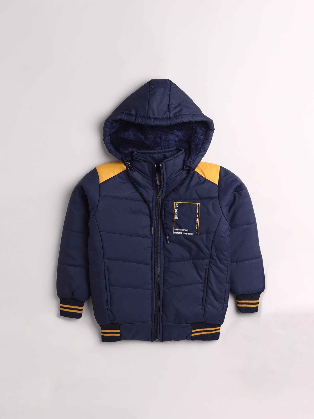 

Toonyport Boys Navy Blue & Yellow Colourblocked Lightweight Padded Jacket