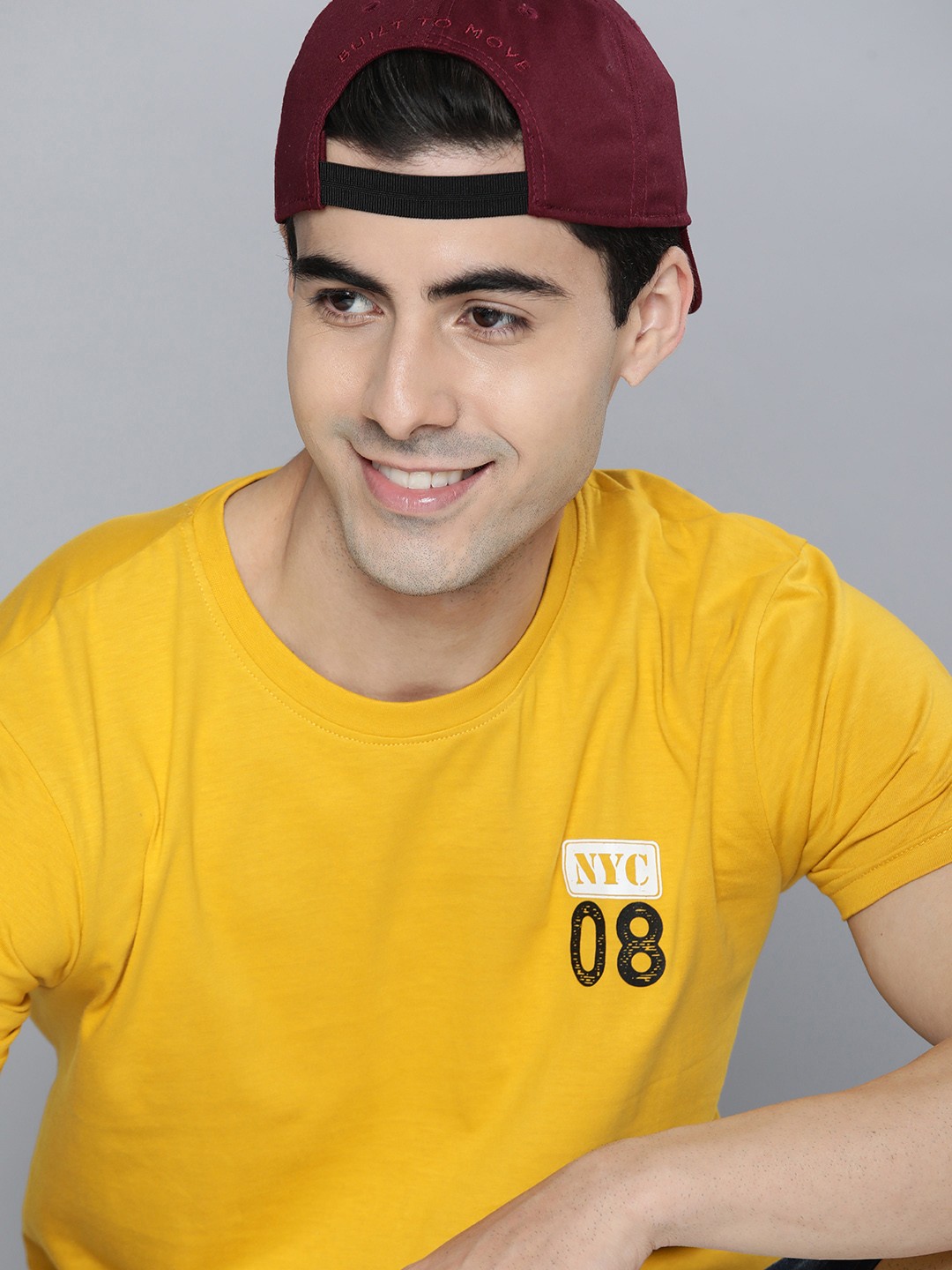 

HERE&NOW Men Mustard Yellow Pure Cotton T-shirt