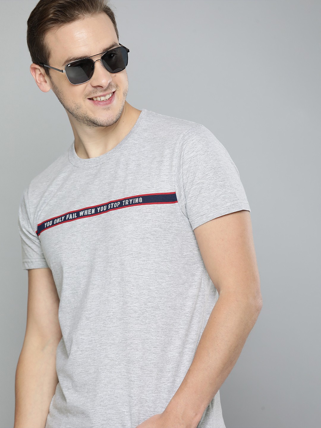 

HERE&NOW Men Grey Typography Printed T-shirt