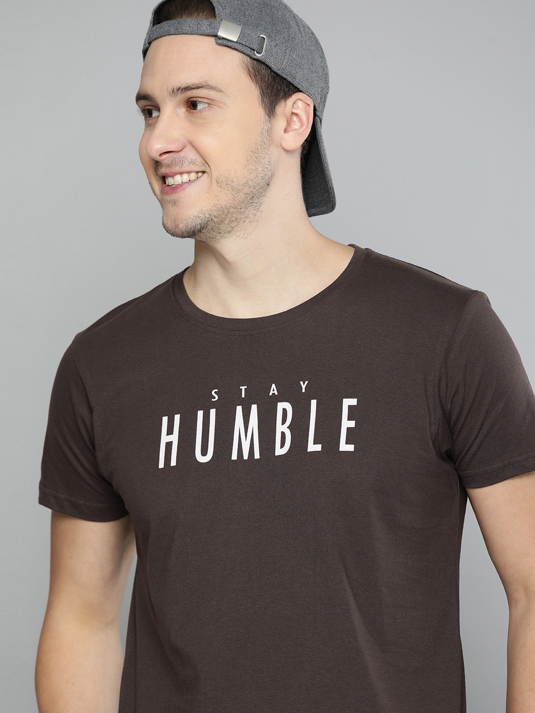 

HERE&NOW Men Coffee Brown & White Printed T-shirt