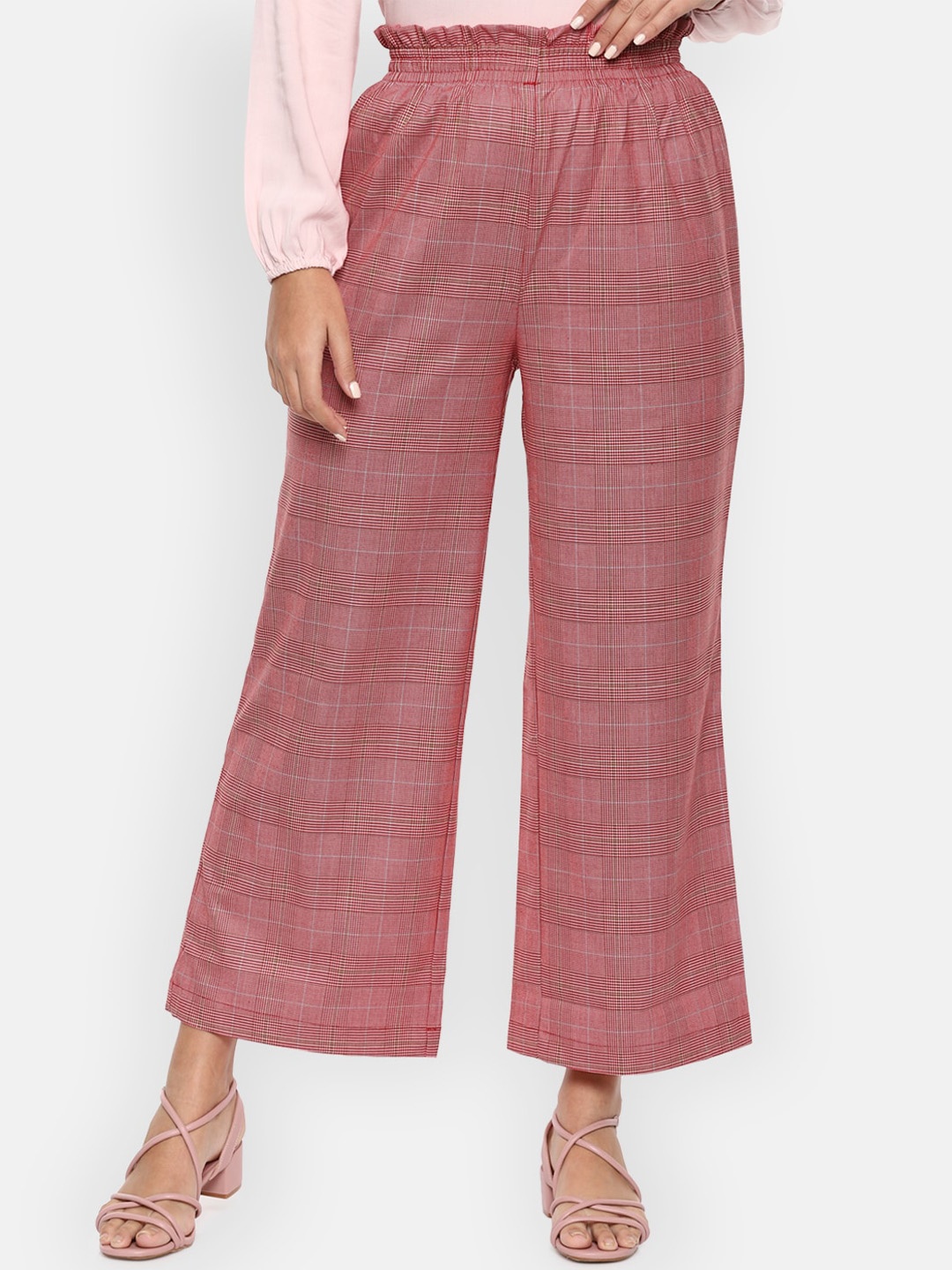 

Van Heusen Woman Women Red Textured Checked Parallel Trousers