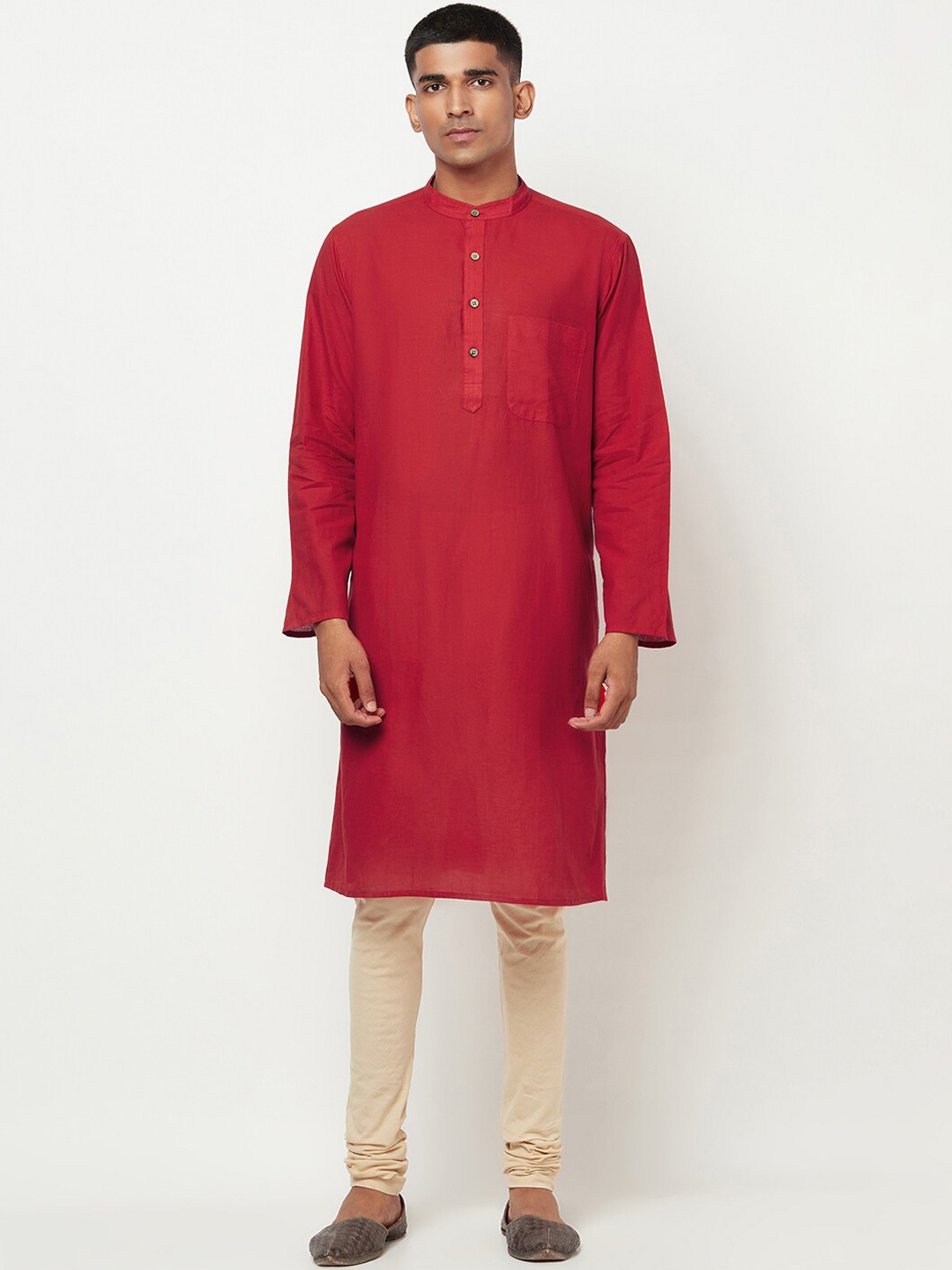 

Fabindia Men Red Dyed Thread Work Anarkali Kurta