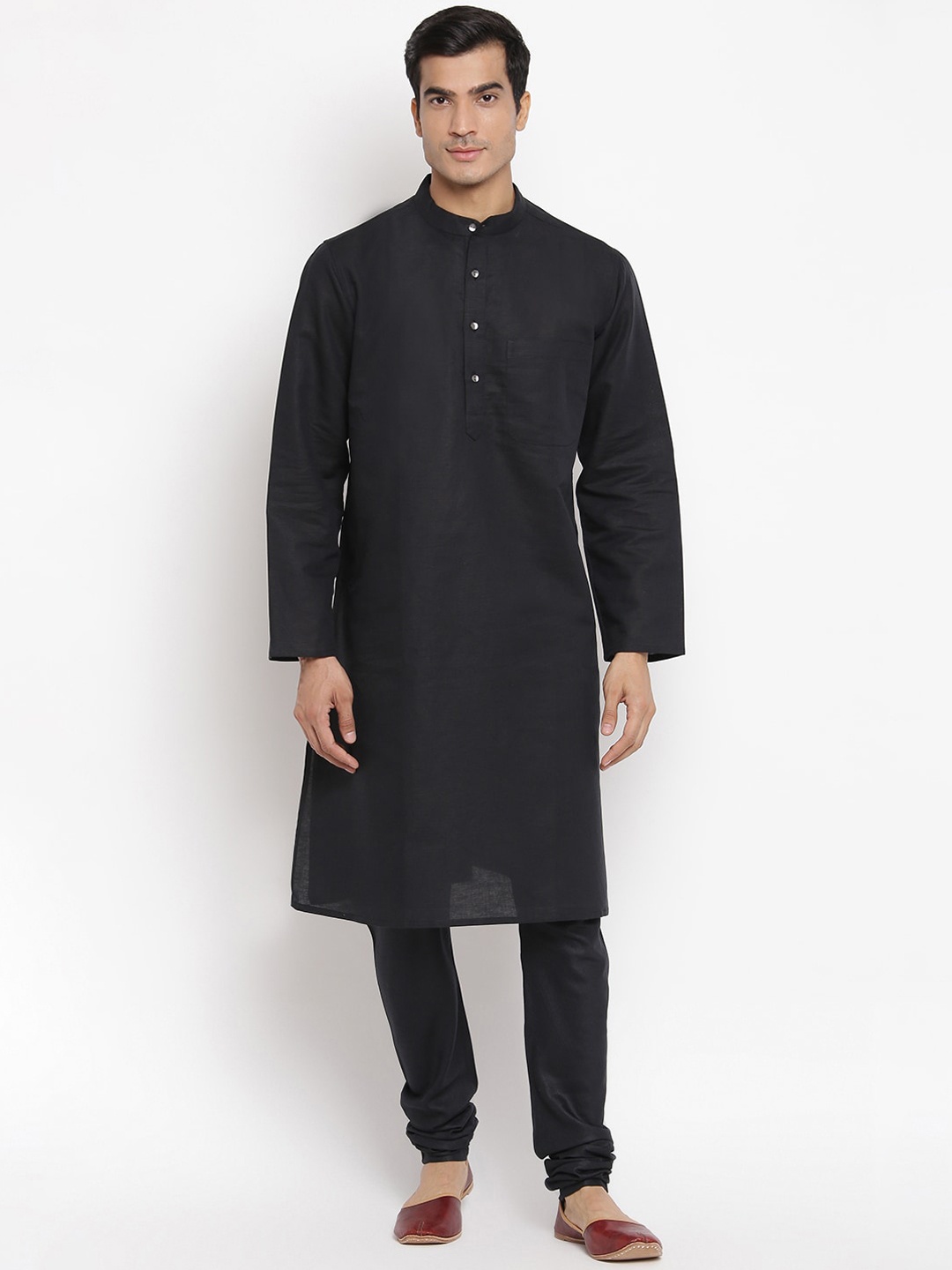 

Fabindia Men Black Solid Linen Cotton Kurta