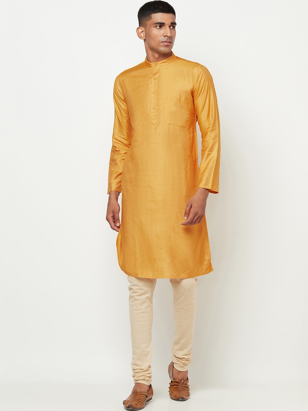 

Fabindia Men Mustard Yellow Thread Work Kurta