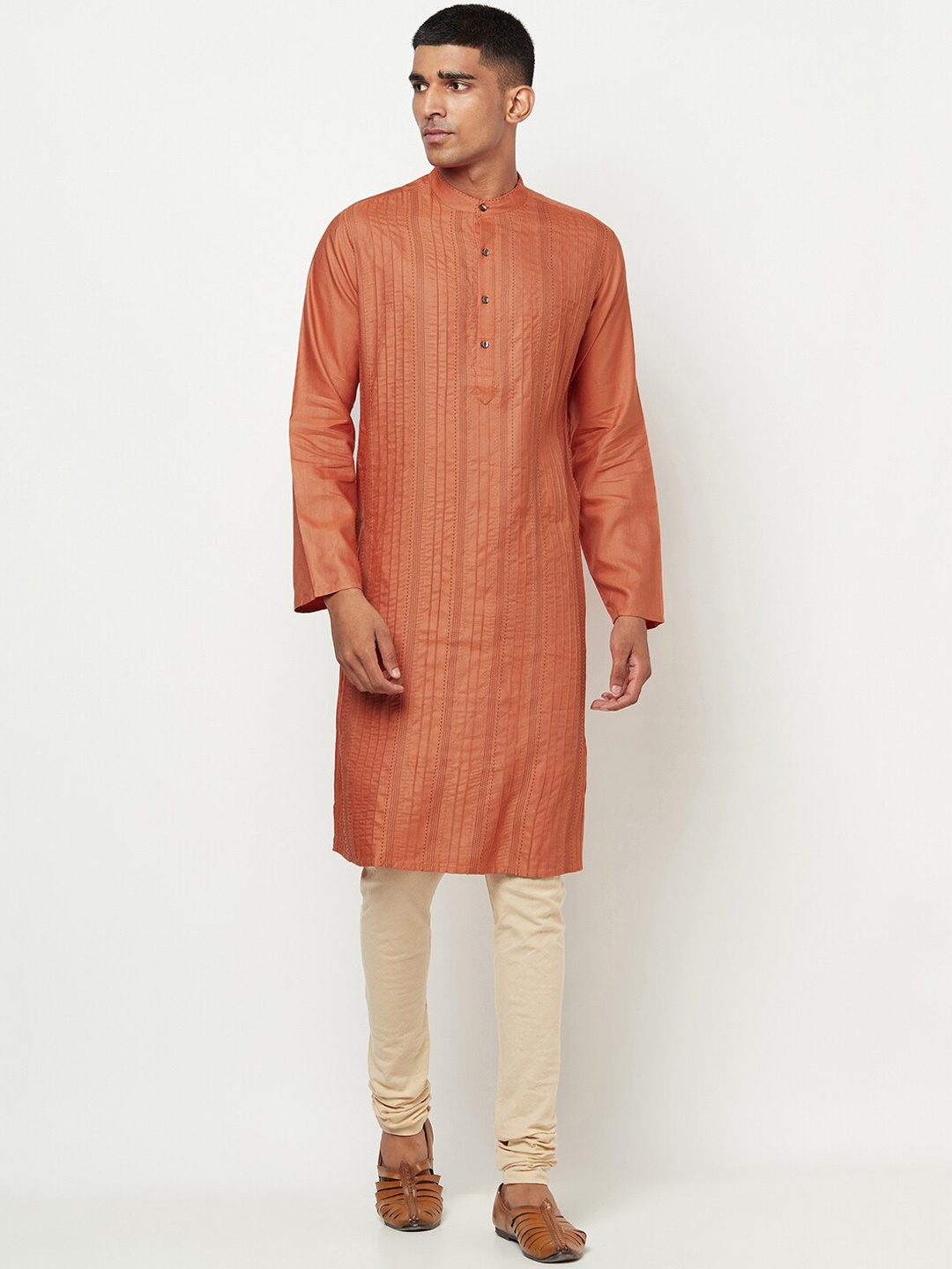 

Fabindia Men Orange Thread Work Kurta