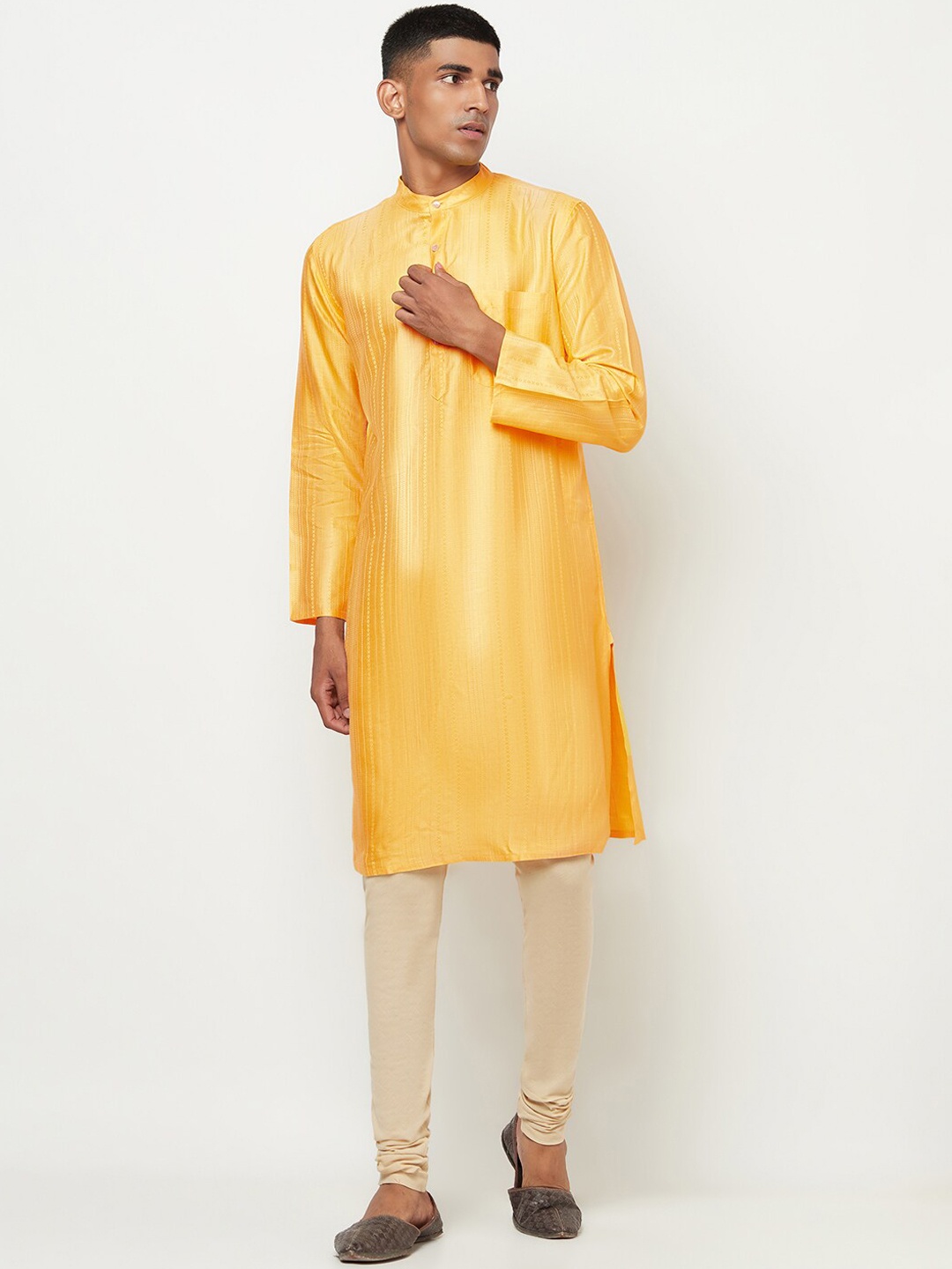 

Fabindia Men Yellow Woven Design Dobby Kurta