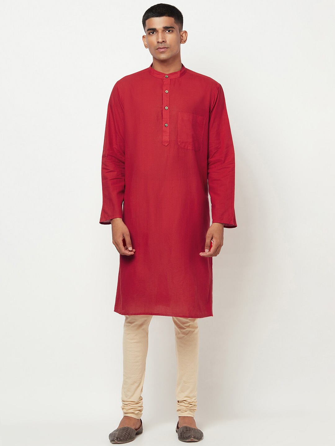 

Fabindia Men Red Solid Cotton Kurta