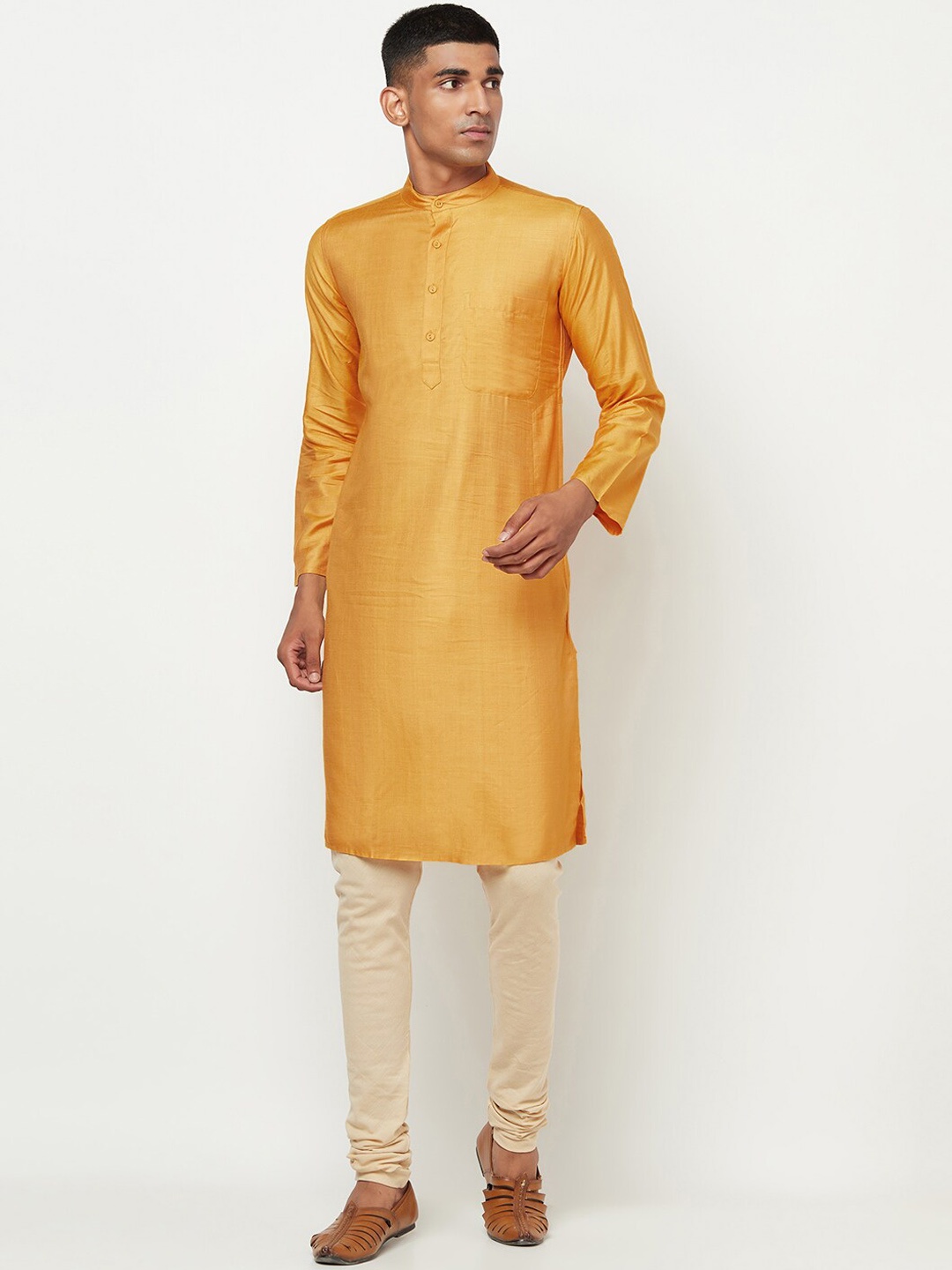 

Fabindia Men Mustard Yellow Thread Work Kurta