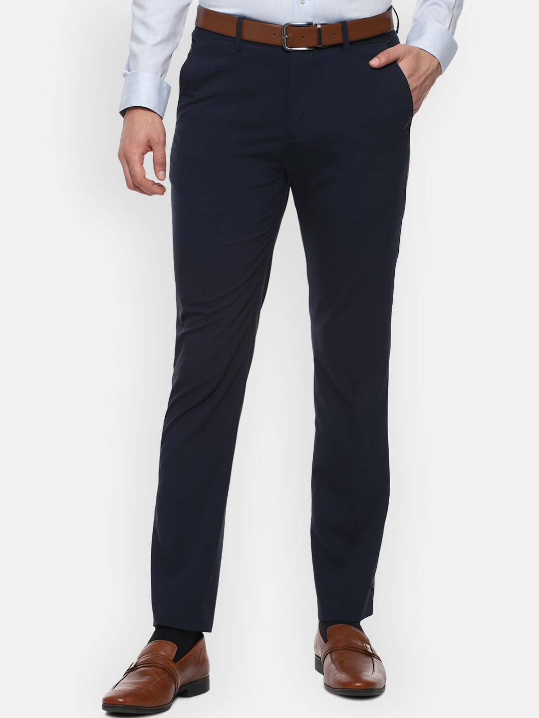 

Louis Philippe Men Navy Blue Slim Fit Formal Trousers