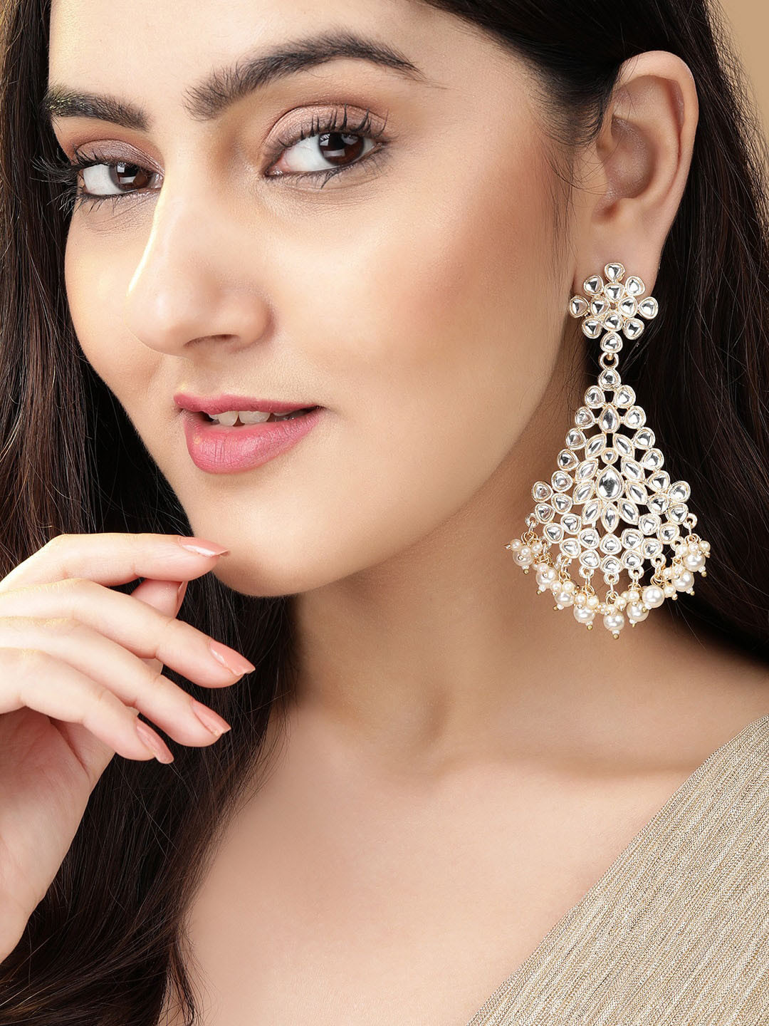 

Rubans Gold-Toned Crescent Shaped Drop Earrings