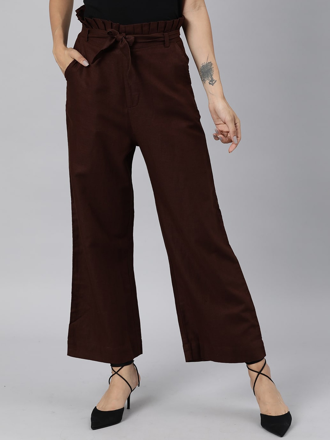 

RAREISM Women Brown Flared Parallel Trousers