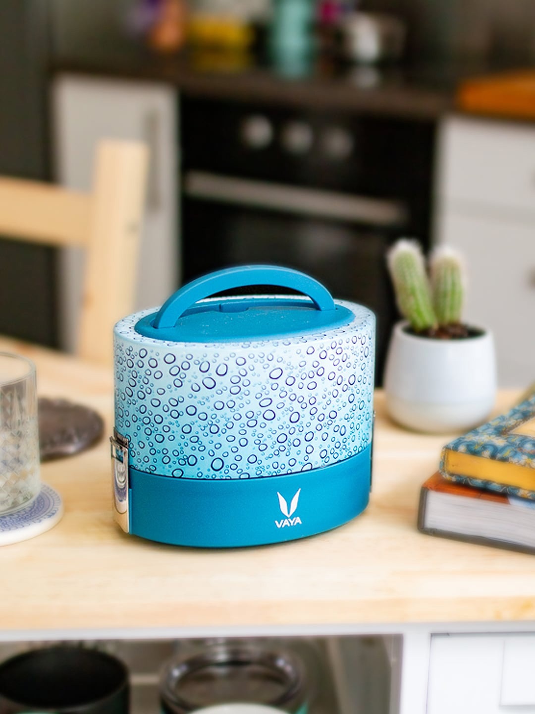 

Vaya Kids Blue Printed Stainless Steel 2-Tier Lunch Box - 600ml