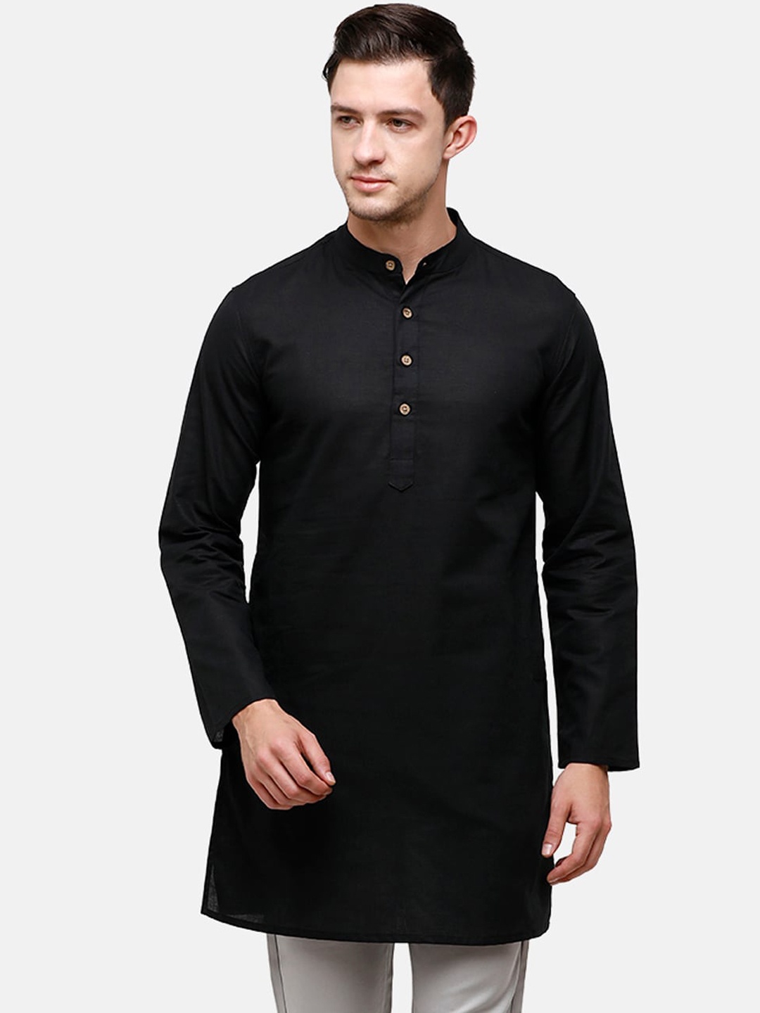 

CAVALLO by Linen Club Men Black Thread Work Kurta