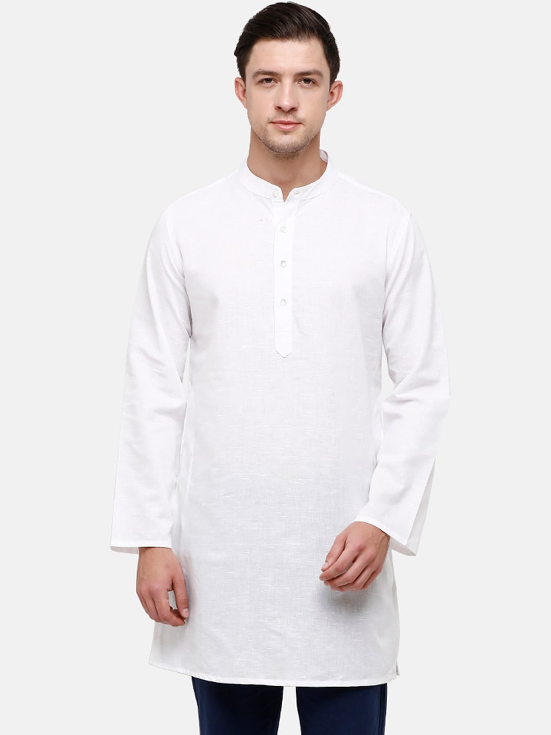 

CAVALLO by Linen Club Men Solid Short Kurta, White