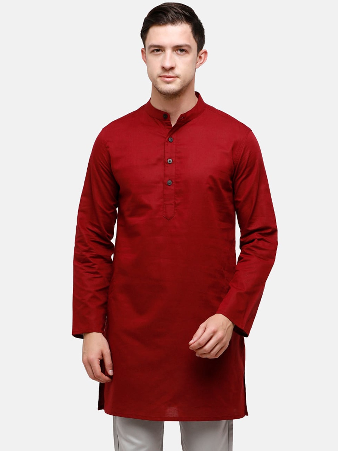 

CAVALLO by Linen Club Men Maroon Thread Work Kurta
