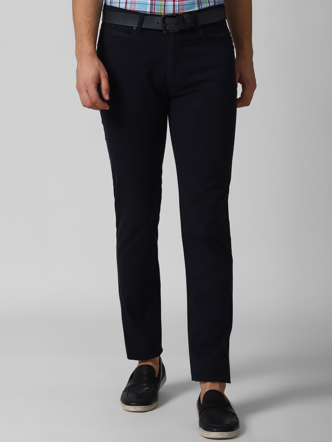 

Peter England Casuals Men Navy Blue Solid Slim Fit Trousers