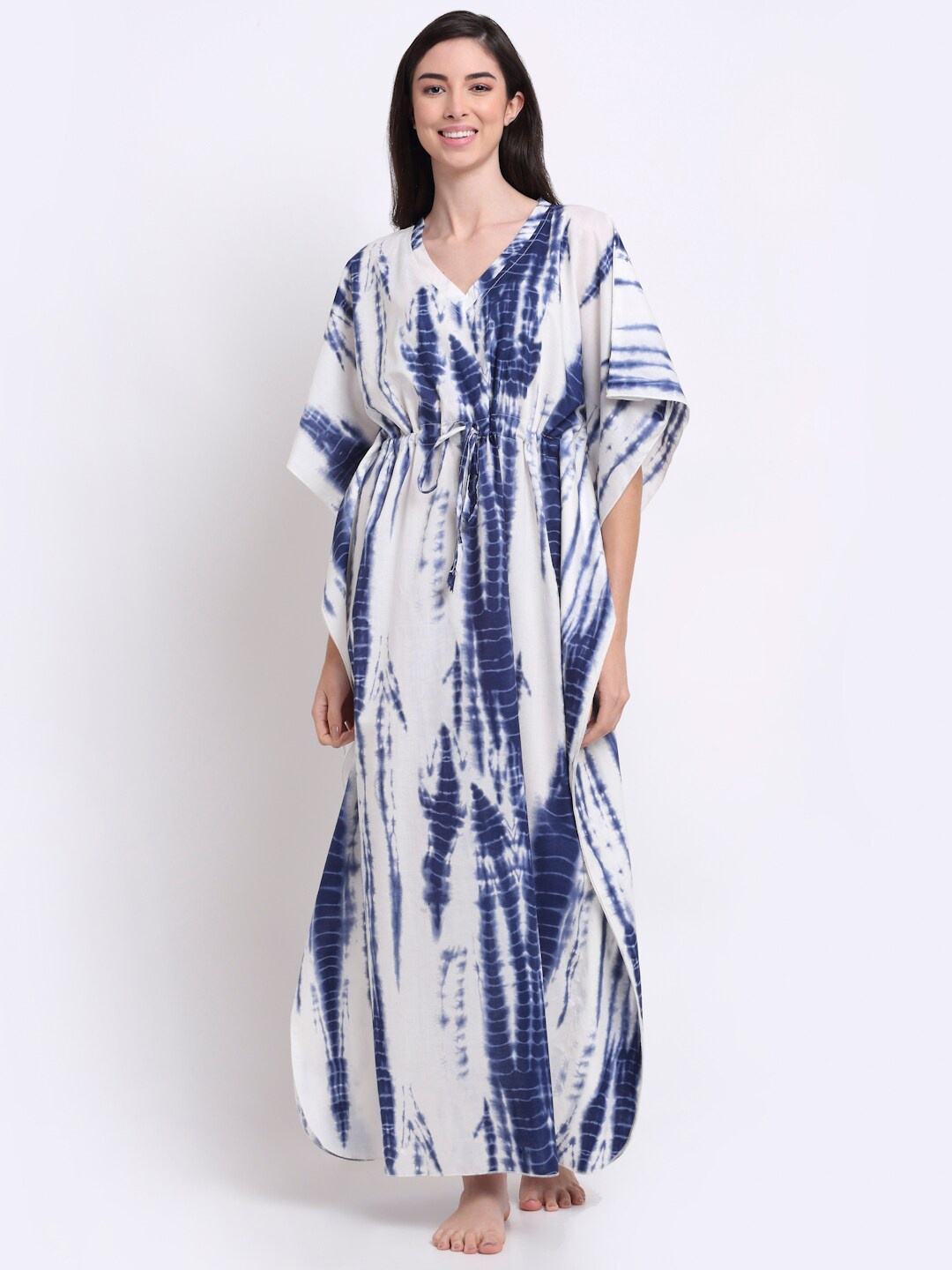 

Claura Women White Printed Kaftan Nightdress
