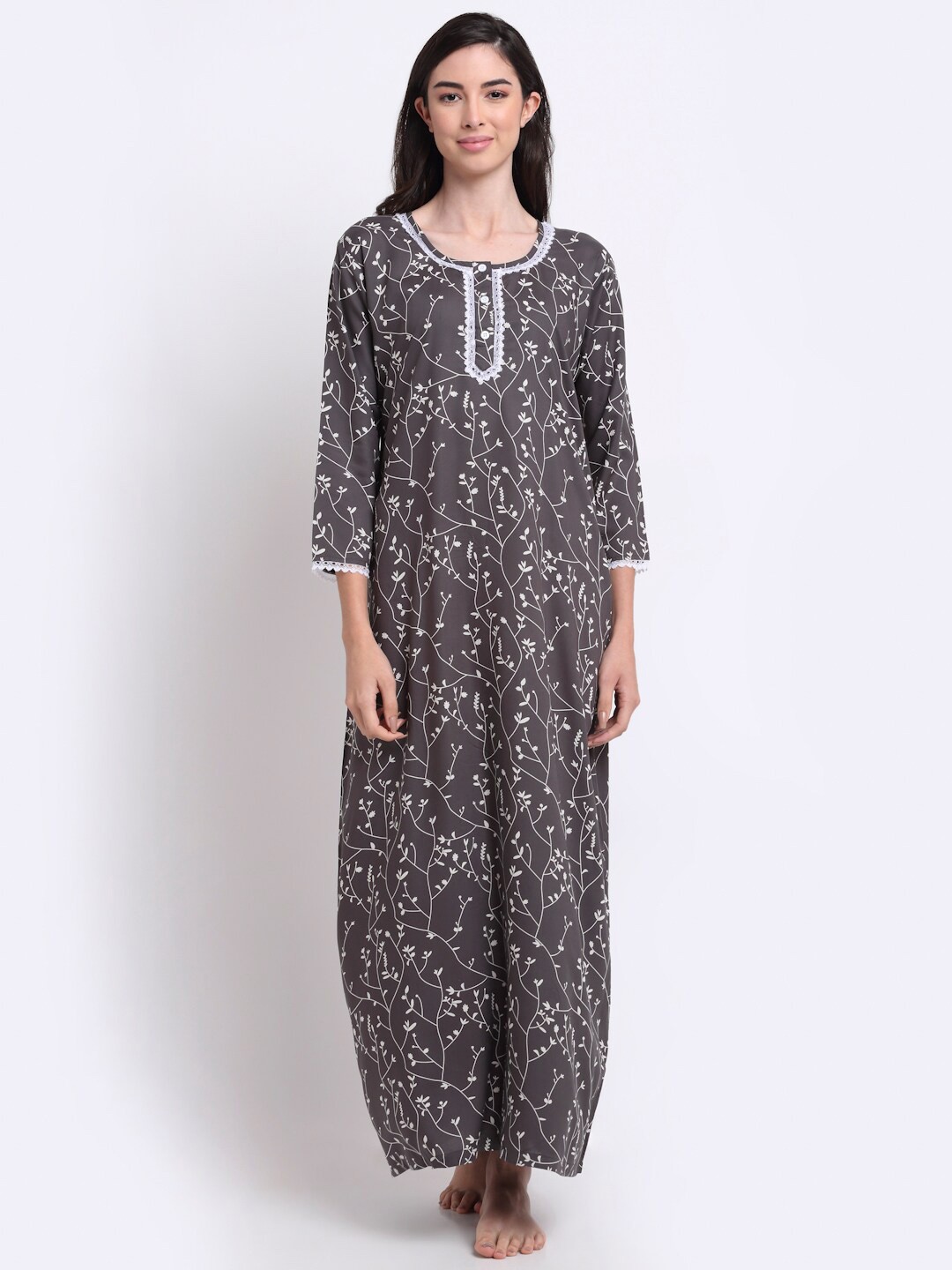 

Claura Women Grey Printed Maxi Nightdress