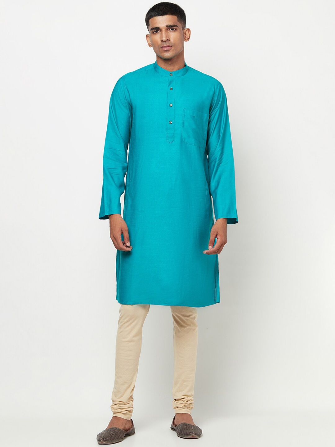 

Fabindia Men Teal Thread Work Kurta