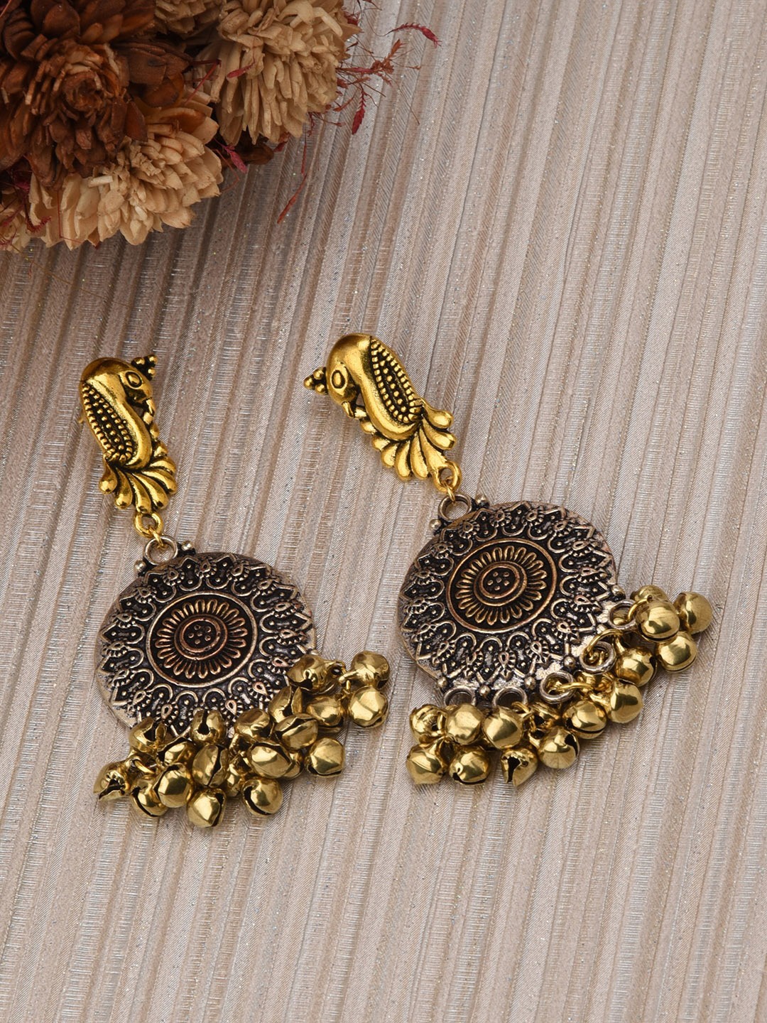 

FIROZA Silver-Toned Circular Drop Earrings