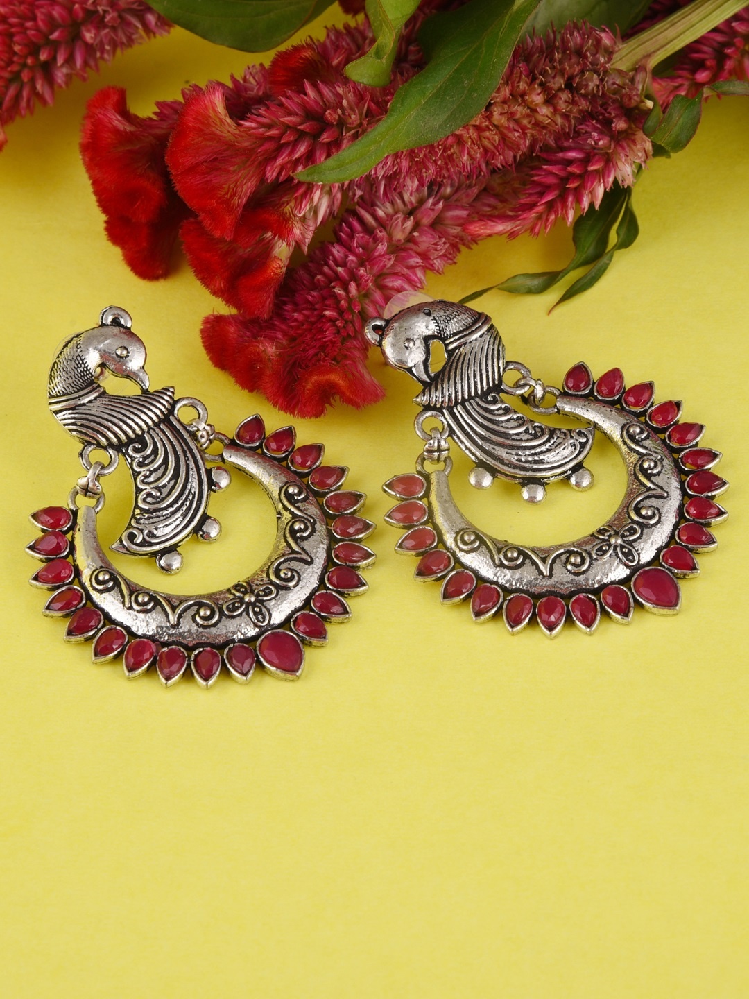 

FIROZA Silver-Toned Circular Drop Earrings