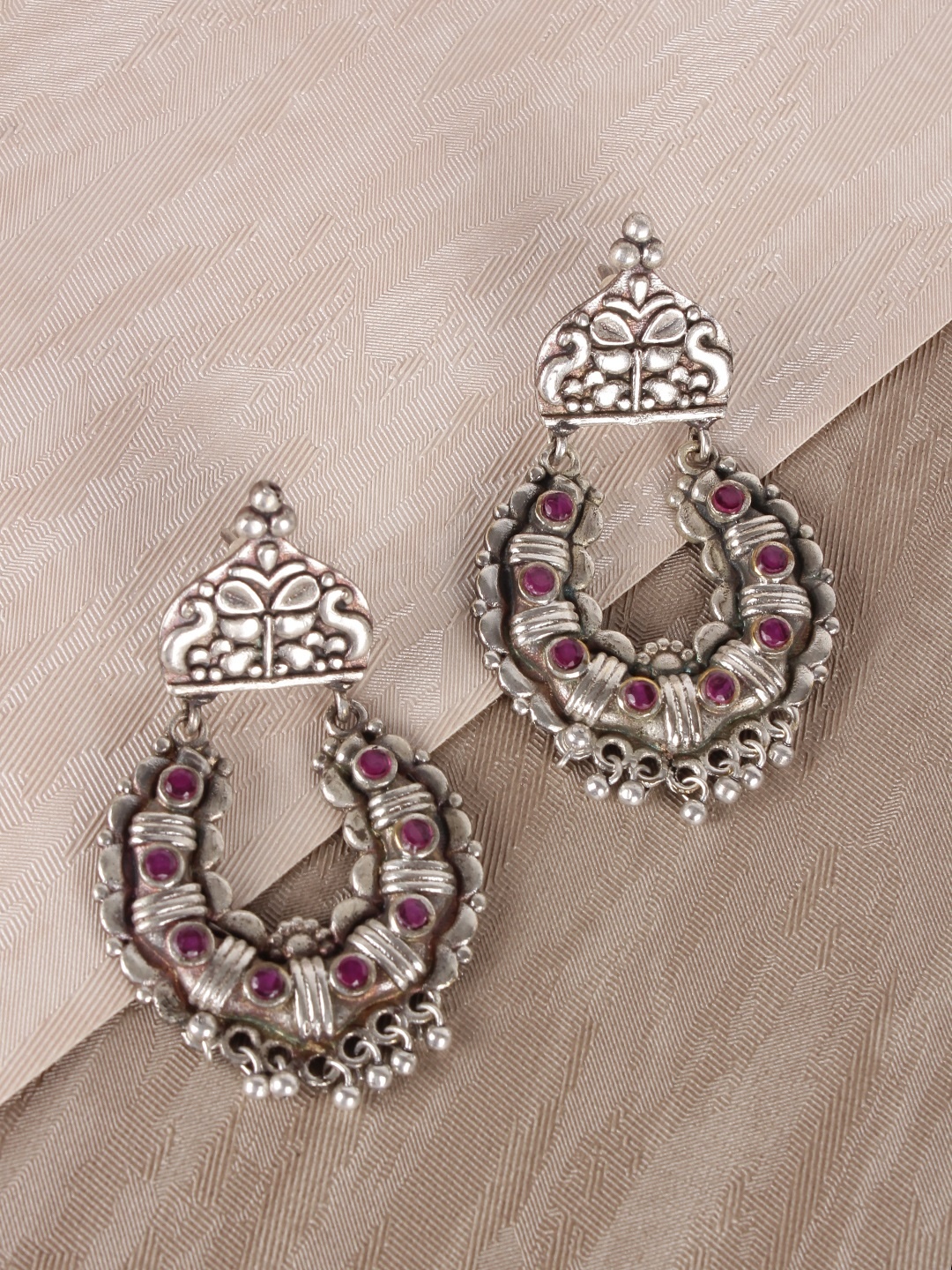 

FIROZA Silver-Toned & Pink Crescent Shaped Chandbalis