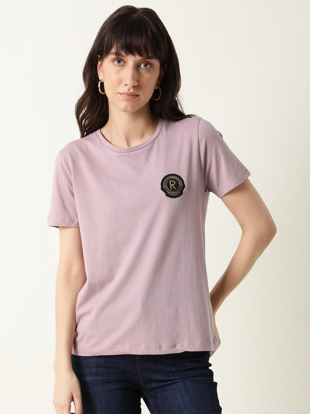 

RAREISM Women Pink Slim Fit T-shirt