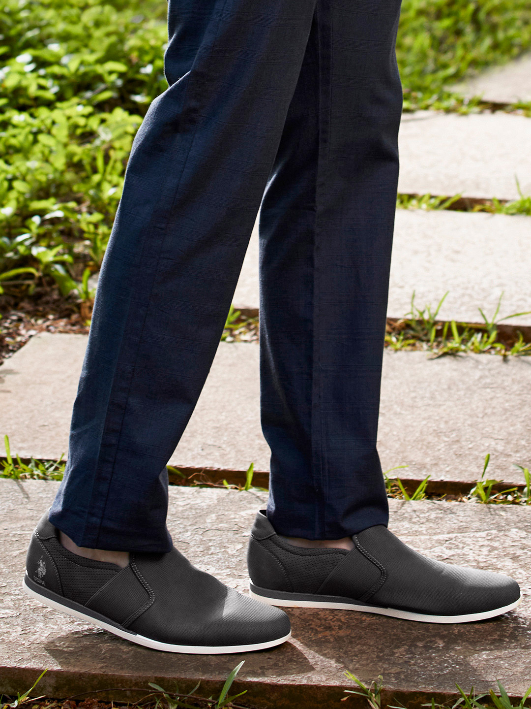 

U S Polo Assn Men Grey Textured Slip-On Sneakers