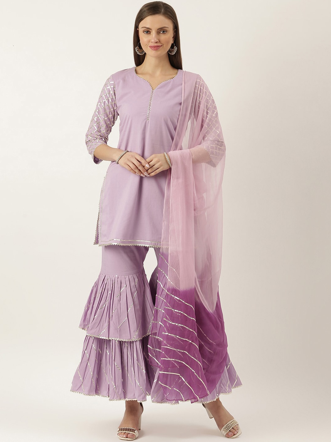 

Lavanya The Label Gotta Patti Pure Cotton Kurti with Sharara & Dupatta, Lavender