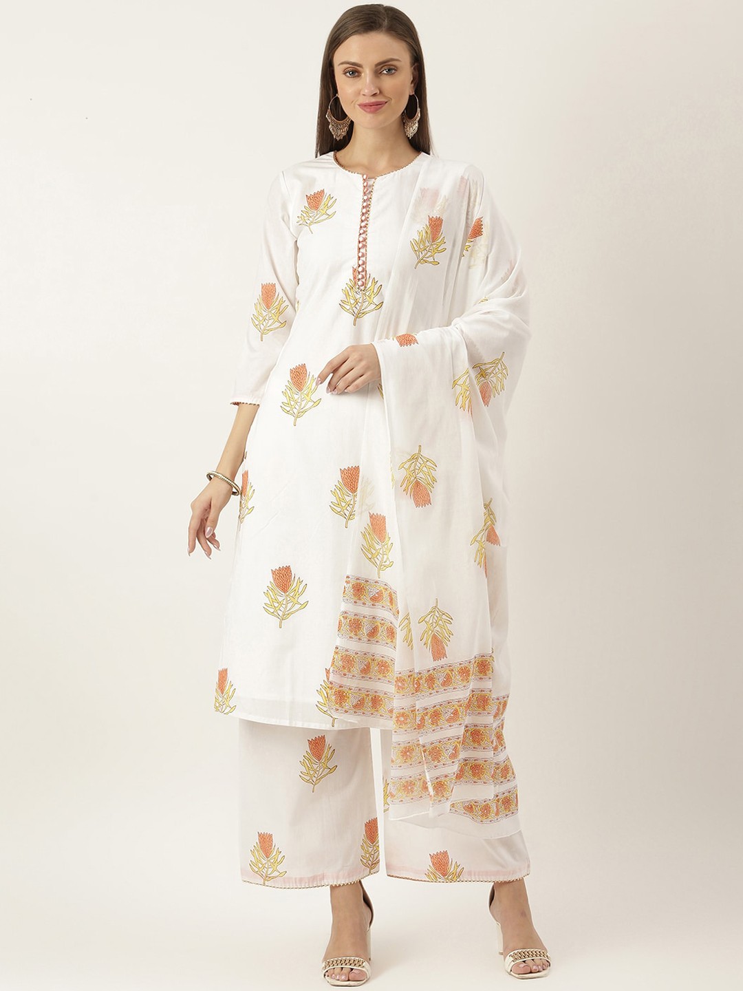 

Lavanya The Label Women White Floral Pure Cotton Kurta with Palazzos & Dupatta
