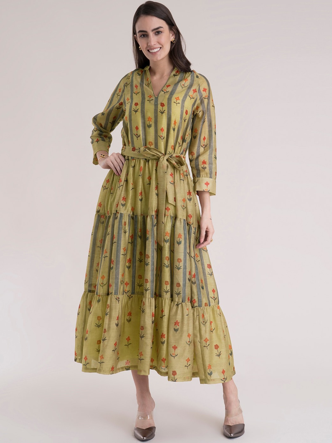 

FableStreet Mustard Yellow Floral Formal A-Line Midi Dress