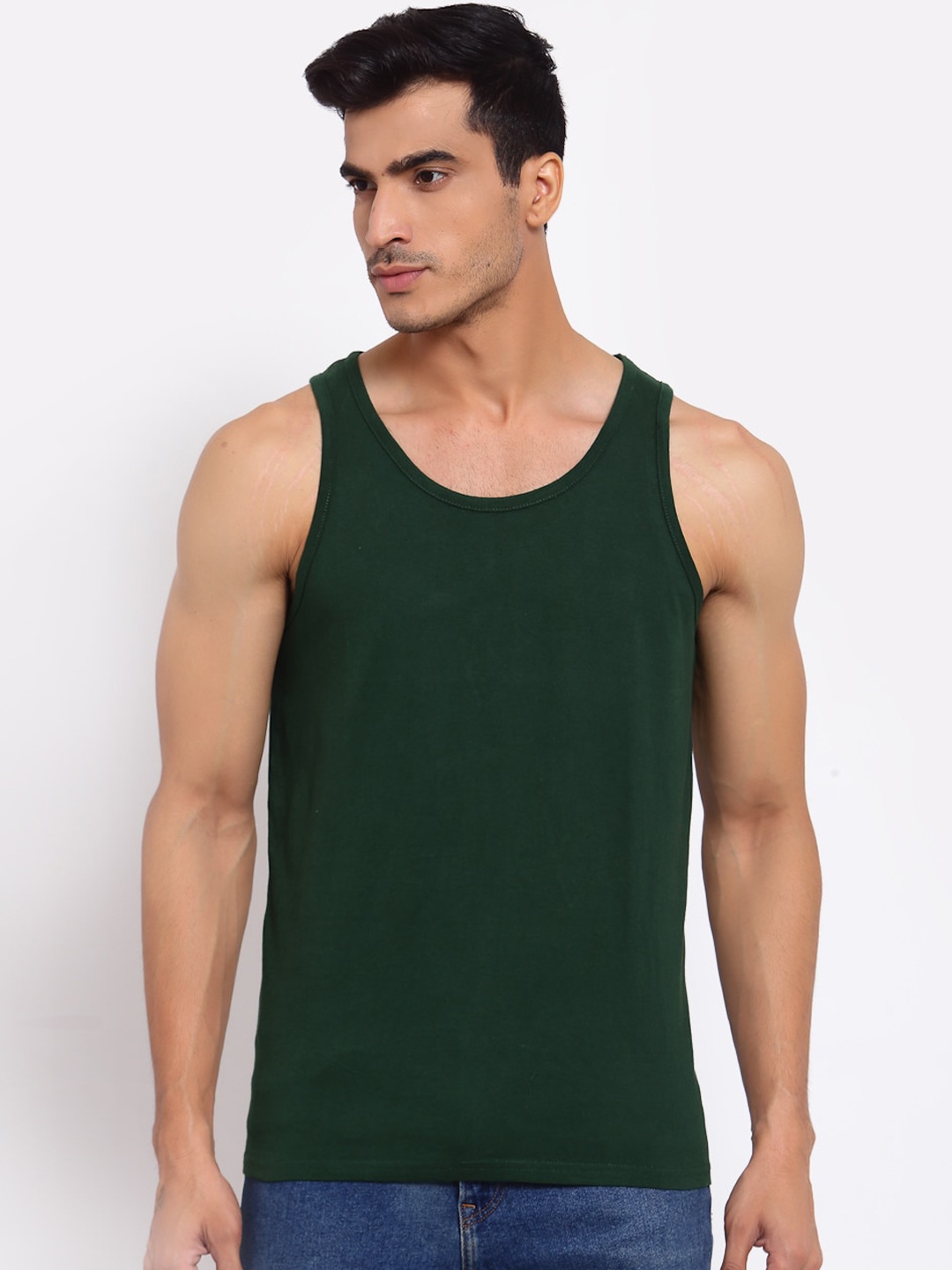 

FERANOID Men Green Solid Cotton Innerwear Vests